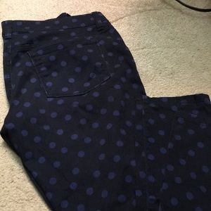 LOFT modern skinny black and blue polka dot jeans